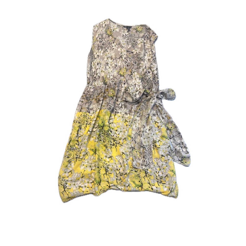 Nic + Zoe Sleeveless‎ Floral Dress XL Gray Yellow Balloon Hem Tie Waist Size xl